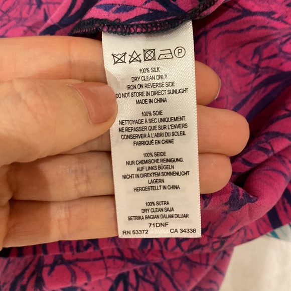 100% Silk Loose Dress, pink and blue. Size 4. - Picture 5 of 5